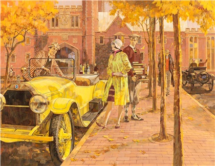 The Stutz Bearcat: Goes to College - Calendar illustration by Kenneth Riley